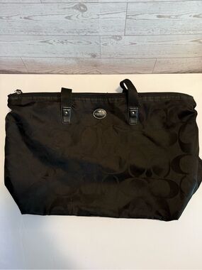 COACH Black Signature Nylon Getaway Packable Weekender Travel Tote Bag F77321